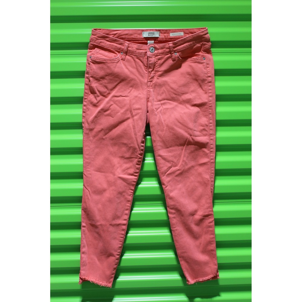 Vintage America Blues Boho Capri Jeans Coral Pink Raw Hem Size 4/27 Mid Rise